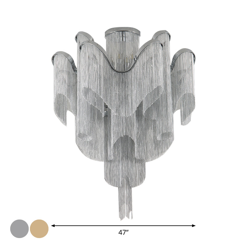 Aluminum Tiered Tassel Semi Flush Light Modernist LED Close to Ceiling Lamp for Living Room Clearhalo 'Ceiling Lights' 'Close To Ceiling Lights' 'Close to ceiling' 'Semi-flushmount' Lighting' 2024251