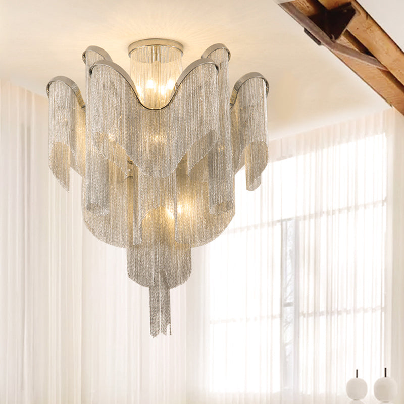 Aluminum Tiered Tassel Semi Flush Light Modernist LED Close to Ceiling Lamp for Living Room Clearhalo 'Ceiling Lights' 'Close To Ceiling Lights' 'Close to ceiling' 'Semi-flushmount' Lighting' 2024254