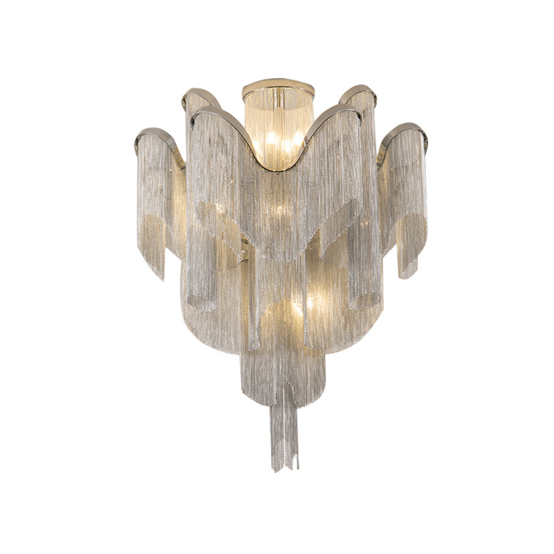 Aluminum Tiered Tassel Semi Flush Light Modernist LED Close to Ceiling Lamp for Living Room Clearhalo 'Ceiling Lights' 'Close To Ceiling Lights' 'Close to ceiling' 'Semi-flushmount' Lighting' 2024255