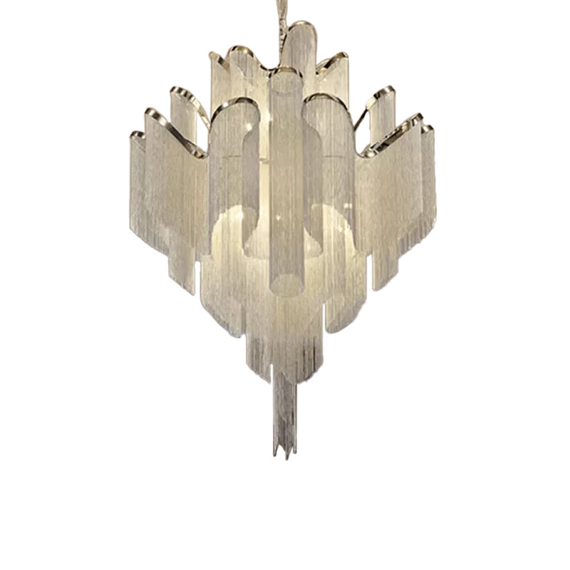 LED Bedroom Chandelier Modernist Silver Pendant Lamp with Tiered Tassel Aluminum Shade Clearhalo 'Ceiling Lights' 'Chandeliers' 'Modern Chandeliers' 'Modern' Lighting' 2024310
