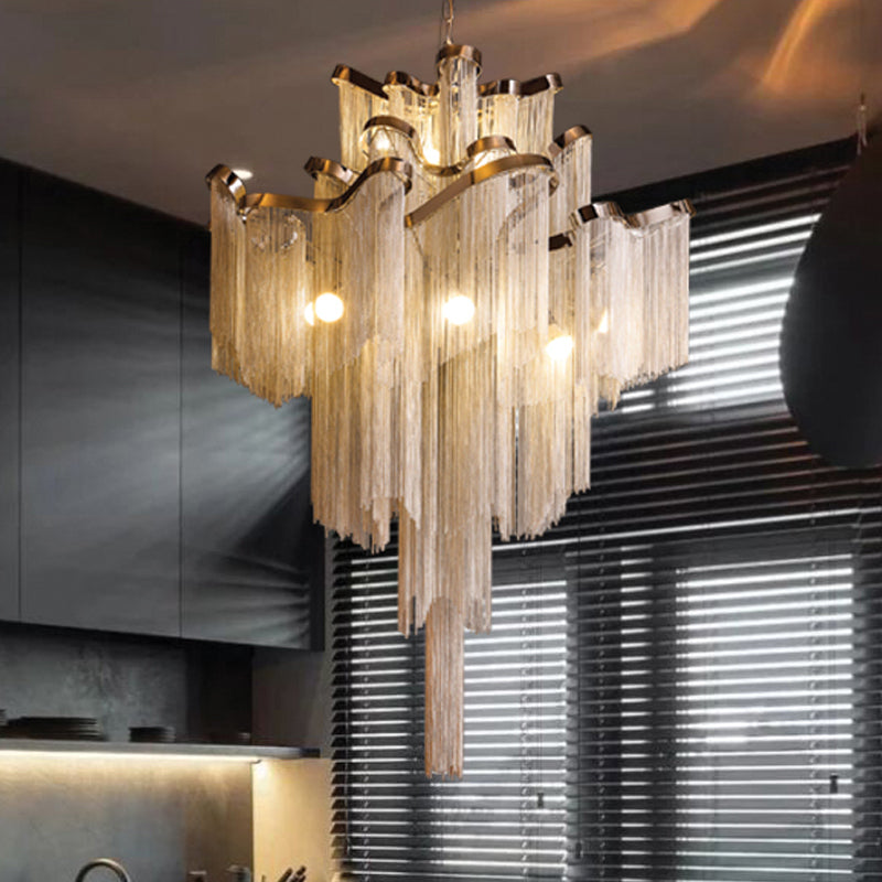 Cascading Aluminum Ceiling Chandelier Nordic LED Pendant Light Fixture for Living Room Gold Clearhalo 'Ceiling Lights' 'Chandeliers' 'Modern Chandeliers' 'Modern' Lighting' 2024313