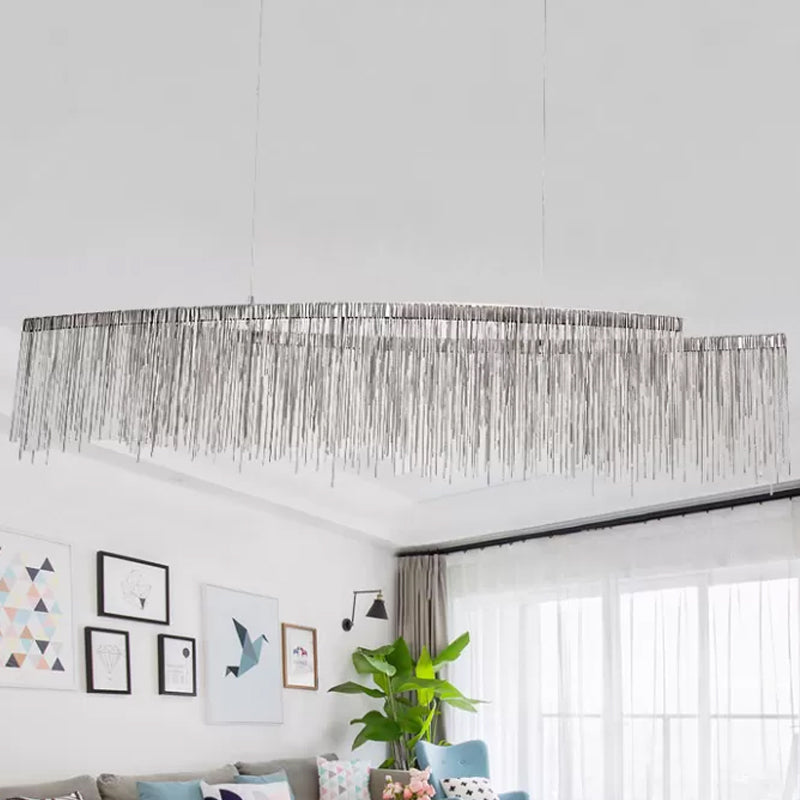 Modernism LED Ceiling Chandelier Linear Drop Pendant with Aluminum Shade for Living Room Silver Clearhalo 'Ceiling Lights' 'Chandeliers' 'Modern Chandeliers' 'Modern' Lighting' 2024353