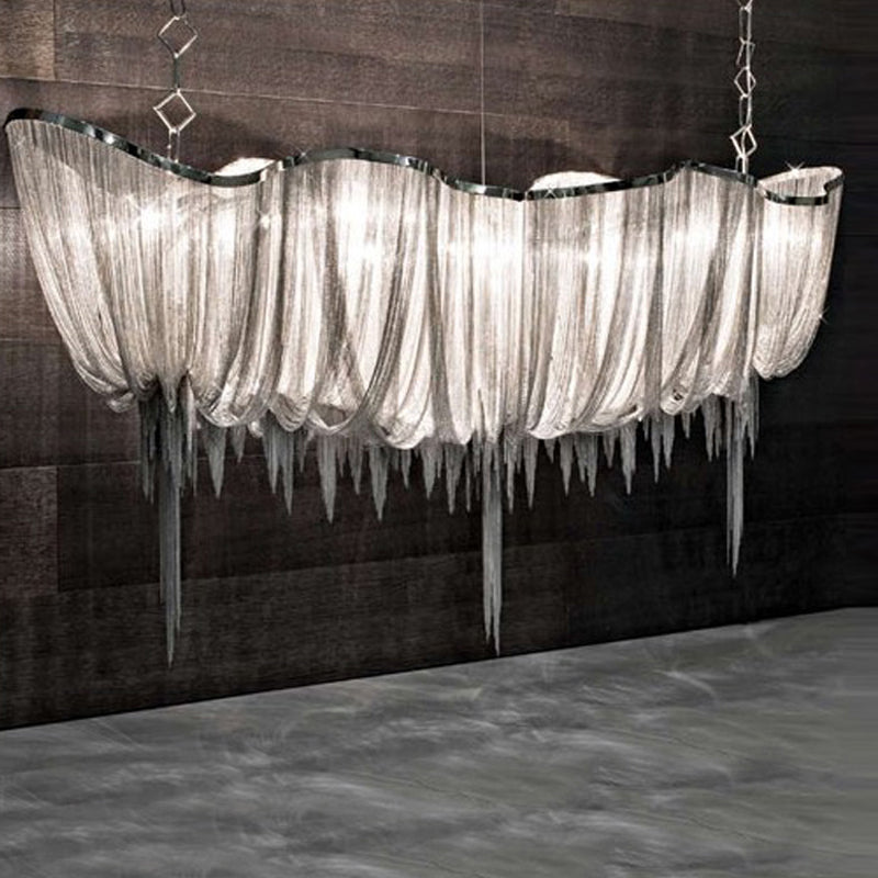 Minimal Draped Chains Drop Lamp Aluminum Dining Room LED Chandelier Light Fixture Clearhalo 'Ceiling Lights' 'Chandeliers' 'Modern Chandeliers' 'Modern' Lighting' 2024366