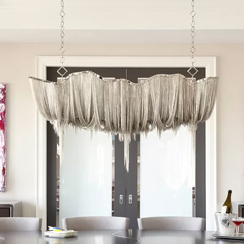 Minimal Draped Chains Drop Lamp Aluminum Dining Room LED Chandelier Light Fixture Clearhalo 'Ceiling Lights' 'Chandeliers' 'Modern Chandeliers' 'Modern' Lighting' 2024367