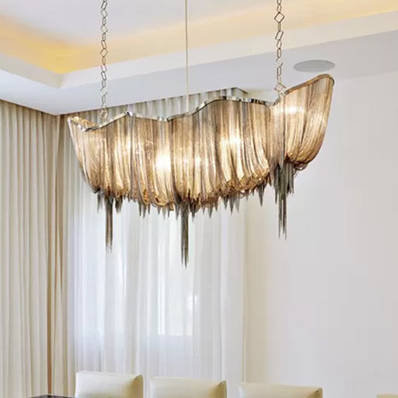 Minimal Draped Chains Drop Lamp Aluminum Dining Room LED Chandelier Light Fixture Gold Clearhalo 'Ceiling Lights' 'Chandeliers' 'Modern Chandeliers' 'Modern' Lighting' 2024371