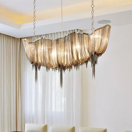 Minimal Draped Chains Drop Lamp Aluminum Dining Room LED Chandelier Light Fixture Gold Clearhalo 'Ceiling Lights' 'Chandeliers' 'Modern Chandeliers' 'Modern' Lighting' 2024371