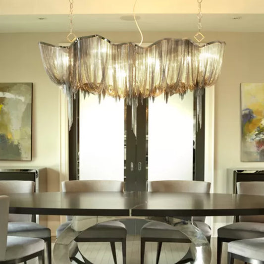 Minimal Draped Chains Drop Lamp Aluminum Dining Room LED Chandelier Light Fixture Clearhalo 'Ceiling Lights' 'Chandeliers' 'Modern Chandeliers' 'Modern' Lighting' 2024372