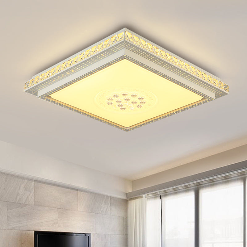 Tetragon Clear Crystal Flush Ceiling Light Modern LED White Flush Mount Lighting for Living Room White Crystal Small Clearhalo 'Ceiling Lights' 'Close To Ceiling Lights' 'Close to ceiling' 'Flush mount' Lighting' 2024450