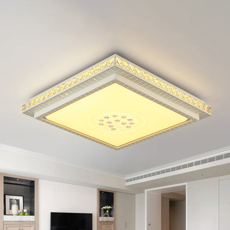 Tetragon Clear Crystal Flush Ceiling Light Modern LED White Flush Mount Lighting for Living Room Clearhalo 'Ceiling Lights' 'Close To Ceiling Lights' 'Close to ceiling' 'Flush mount' Lighting' 2024451