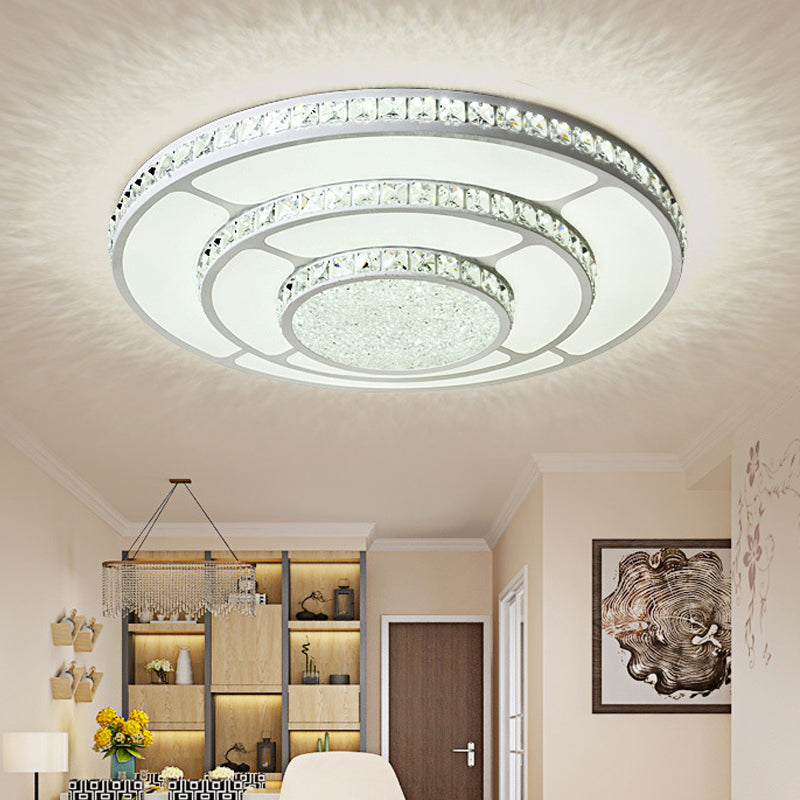 Faceted Crystal Geometry Ceiling Lamp Modernist LED White Flush Mount Light with 3-Tier Design White Medium Round Clearhalo 'Ceiling Lights' 'Close To Ceiling Lights' 'Close to ceiling' 'Flush mount' Lighting' 2024469