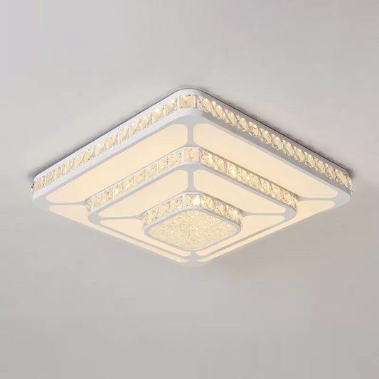 Faceted Crystal Geometry Ceiling Lamp Modernist LED White Flush Mount Light with 3-Tier Design Clearhalo 'Ceiling Lights' 'Close To Ceiling Lights' 'Close to ceiling' 'Flush mount' Lighting' 2024474