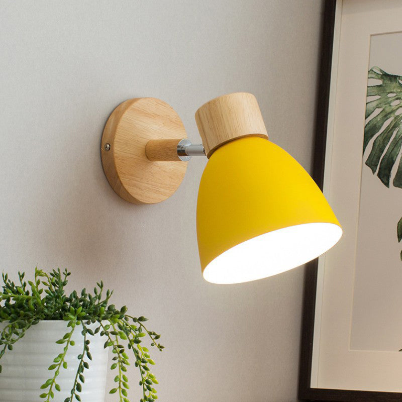 1 Light Corridor Wall Light Fixture Macaron Wood Wall Mounted Lamp with Dome Aluminum Shade Yellow Clearhalo 'Modern wall lights' 'Modern' 'Wall Lamps & Sconces' 'Wall Lights' Lighting' 2024551