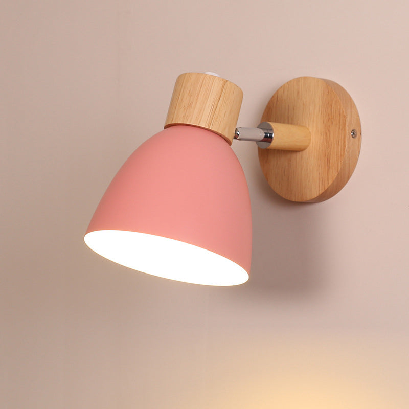 1 Light Corridor Wall Light Fixture Macaron Wood Wall Mounted Lamp with Dome Aluminum Shade Pink Clearhalo 'Modern wall lights' 'Modern' 'Wall Lamps & Sconces' 'Wall Lights' Lighting' 2024552