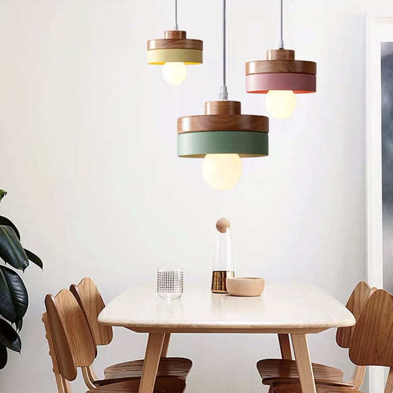 Wood Geometry Hanging Ceiling Light Contemporary 1-Light Metallic Suspension Lighting for Dining Room Clearhalo 'Ceiling Lights' 'Modern Pendants' 'Modern' 'Pendant Lights' 'Pendants' Lighting' 2024606