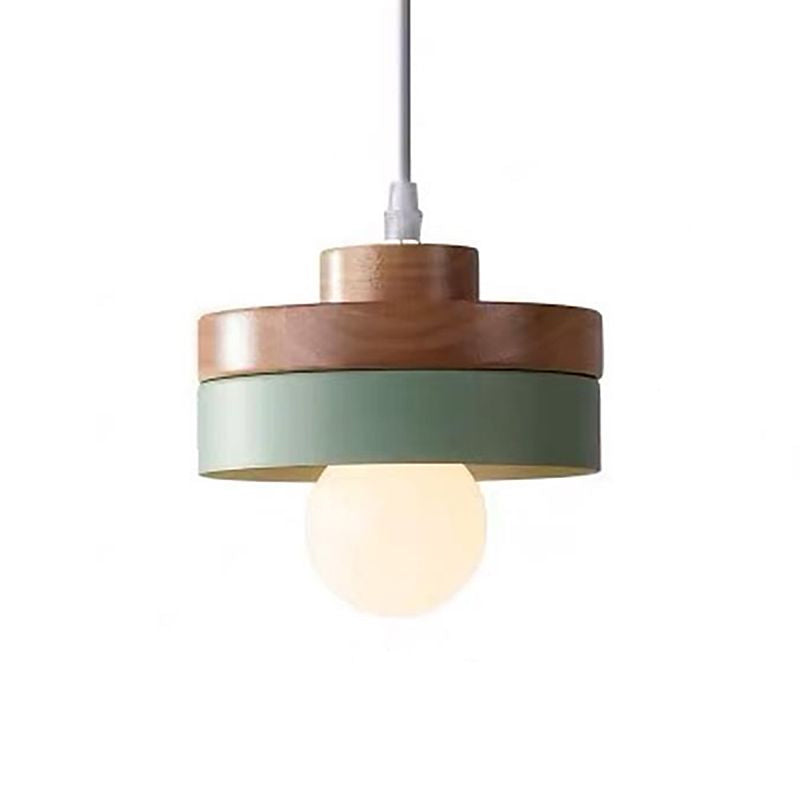 Wood Geometry Hanging Ceiling Light Contemporary 1-Light Metallic Suspension Lighting for Dining Room Green Round Clearhalo 'Ceiling Lights' 'Modern Pendants' 'Modern' 'Pendant Lights' 'Pendants' Lighting' 2024607