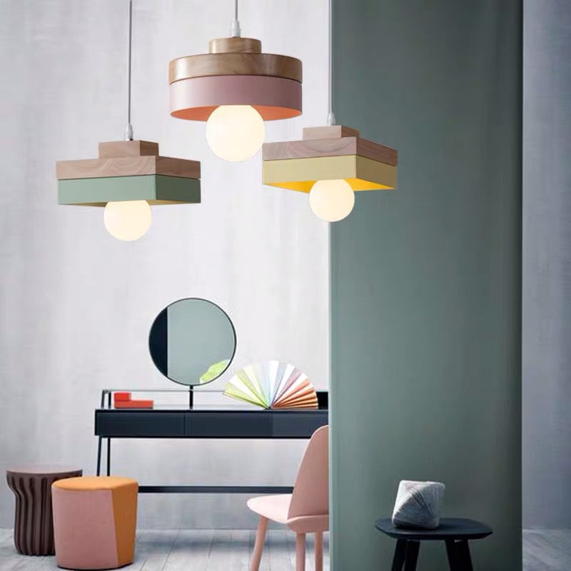 Wood Geometry Hanging Ceiling Light Contemporary 1-Light Metallic Suspension Lighting for Dining Room Clearhalo 'Ceiling Lights' 'Modern Pendants' 'Modern' 'Pendant Lights' 'Pendants' Lighting' 2024610