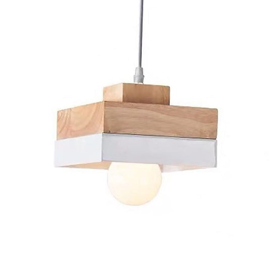 Wood Geometry Hanging Ceiling Light Contemporary 1-Light Metallic Suspension Lighting for Dining Room White Square Clearhalo 'Ceiling Lights' 'Modern Pendants' 'Modern' 'Pendant Lights' 'Pendants' Lighting' 2024612