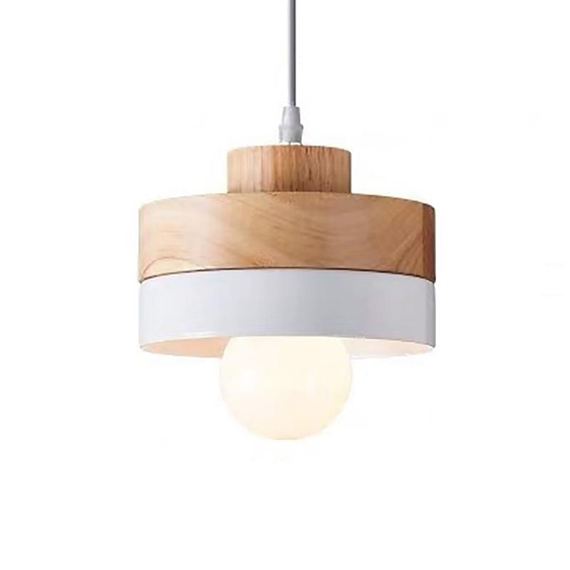 Wood Geometry Hanging Ceiling Light Contemporary 1-Light Metallic Suspension Lighting for Dining Room White Round Clearhalo 'Ceiling Lights' 'Modern Pendants' 'Modern' 'Pendant Lights' 'Pendants' Lighting' 2024614