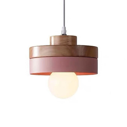 Wood Geometry Hanging Ceiling Light Contemporary 1-Light Metallic Suspension Lighting for Dining Room Pink Round Clearhalo 'Ceiling Lights' 'Modern Pendants' 'Modern' 'Pendant Lights' 'Pendants' Lighting' 2024618
