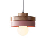 Wood Geometry Hanging Ceiling Light Contemporary 1-Light Metallic Suspension Lighting for Dining Room Pink Round Clearhalo 'Ceiling Lights' 'Modern Pendants' 'Modern' 'Pendant Lights' 'Pendants' Lighting' 2024618