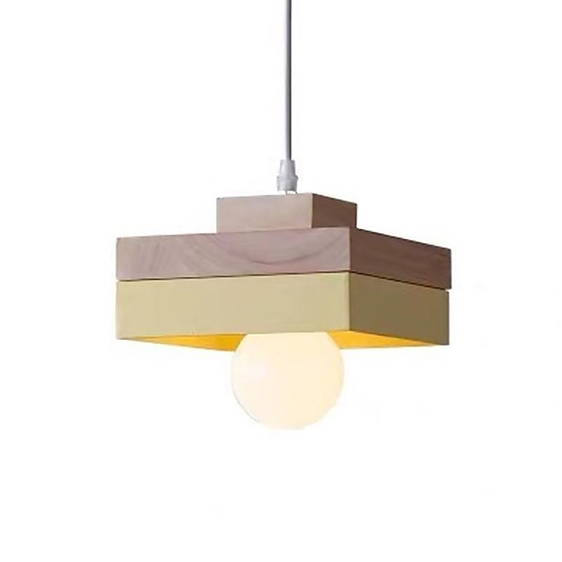 Wood Geometry Hanging Ceiling Light Contemporary 1-Light Metallic Suspension Lighting for Dining Room Yellow Square Clearhalo 'Ceiling Lights' 'Modern Pendants' 'Modern' 'Pendant Lights' 'Pendants' Lighting' 2024620