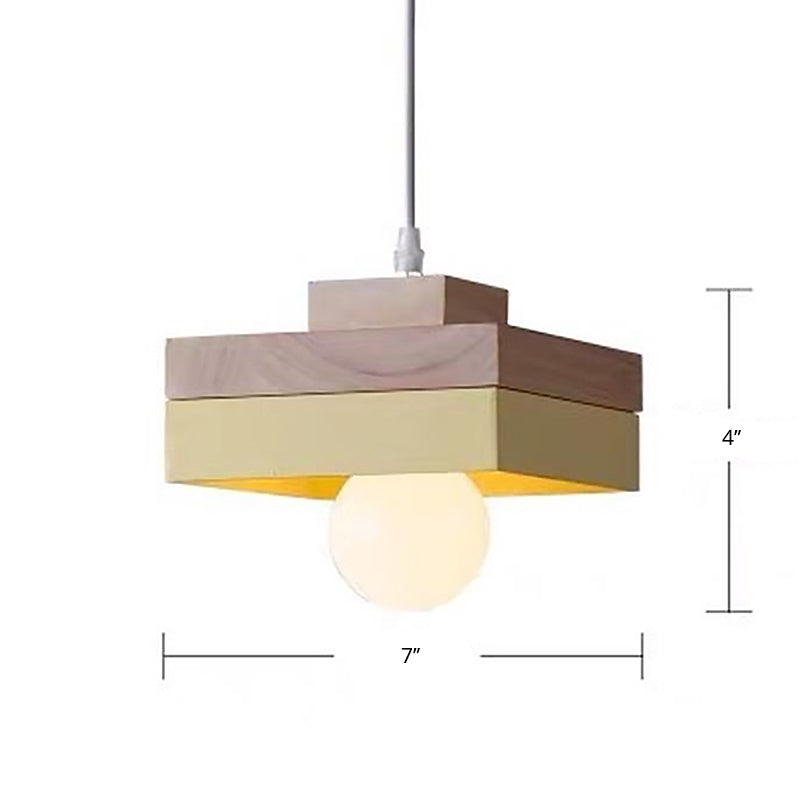Wood Geometry Hanging Ceiling Light Contemporary 1-Light Metallic Suspension Lighting for Dining Room Clearhalo 'Ceiling Lights' 'Modern Pendants' 'Modern' 'Pendant Lights' 'Pendants' Lighting' 2024621