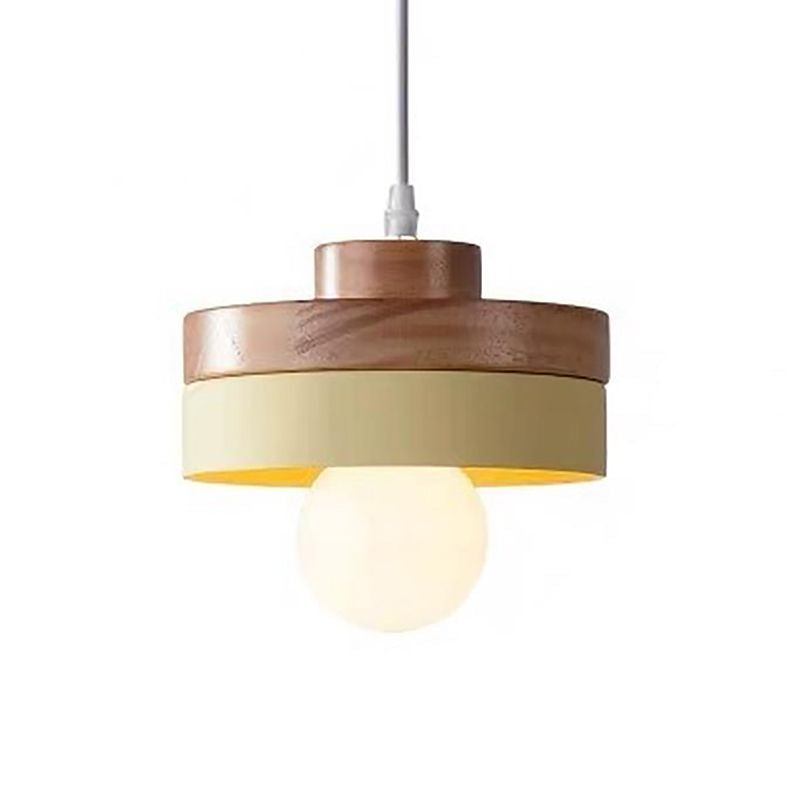 Wood Geometry Hanging Ceiling Light Contemporary 1-Light Metallic Suspension Lighting for Dining Room Yellow Round Clearhalo 'Ceiling Lights' 'Modern Pendants' 'Modern' 'Pendant Lights' 'Pendants' Lighting' 2024622