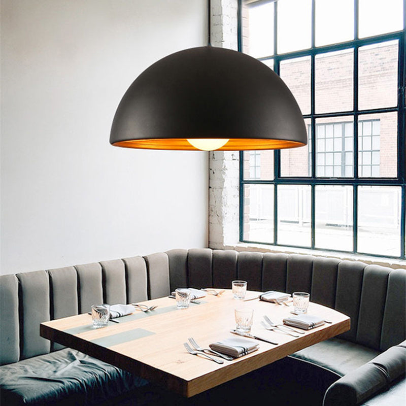 Hemisphere Dining Room Suspension Lamp Industrial Metal 1 Light Down Lighting Pendant Clearhalo 'Art Deco Pendants' 'Cast Iron' 'Ceiling Lights' 'Ceramic' 'Crystal' 'Industrial Pendants' 'Industrial' 'Metal' 'Middle Century Pendants' 'Pendant Lights' 'Pendants' 'Tiffany' Lighting' 2024681