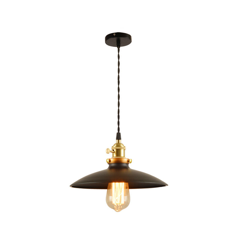 1-Head Drop Pendant Warehouse Saucer Metallic Hanging Light Fixture for Dining Room Black Clearhalo 'Art Deco Pendants' 'Black' 'Cast Iron' 'Ceiling Lights' 'Ceramic' 'Crystal' 'Industrial Pendants' 'Industrial' 'Metal' 'Middle Century Pendants' 'Pendant Lights' 'Pendants' 'Rustic Pendants' 'Tiffany' Lighting' 2024769