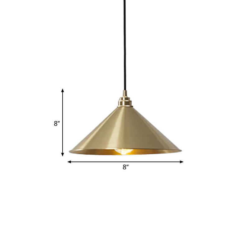 Cone Dining Room Pendant Lamp Rustic Metallic 1 Bulb Brass Finish Down Lighting Clearhalo 'Art Deco Pendants' 'Cast Iron' 'Ceiling Lights' 'Ceramic' 'Crystal' 'Industrial Pendants' 'Industrial' 'Metal' 'Middle Century Pendants' 'Pendant Lights' 'Pendants' 'Tiffany' Lighting' 2024781