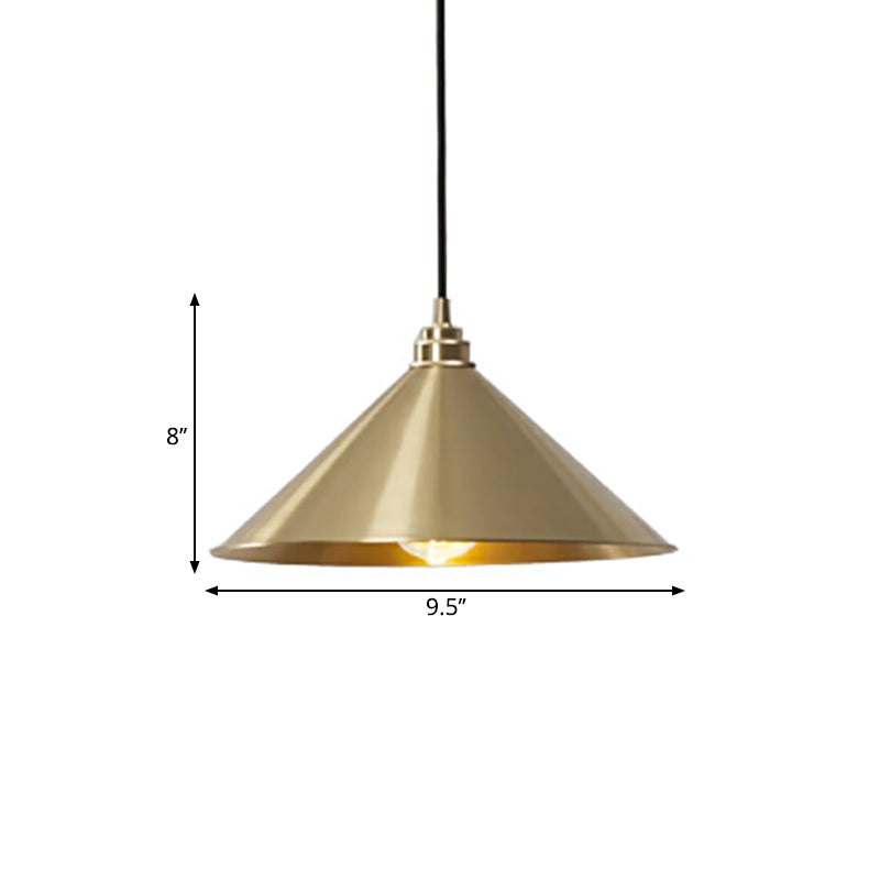 Cone Dining Room Pendant Lamp Rustic Metallic 1 Bulb Brass Finish Down Lighting Clearhalo 'Art Deco Pendants' 'Cast Iron' 'Ceiling Lights' 'Ceramic' 'Crystal' 'Industrial Pendants' 'Industrial' 'Metal' 'Middle Century Pendants' 'Pendant Lights' 'Pendants' 'Tiffany' Lighting' 2024782