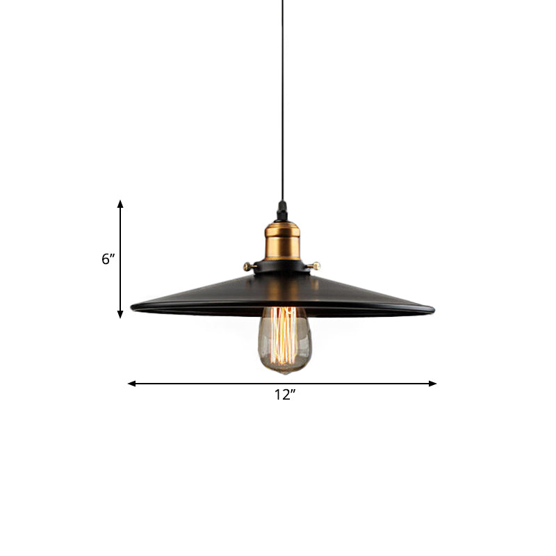 Black 1 Light Pendant Light Fixture Farmhouse Metal Wide Flare Ceiling Suspension Lamp Clearhalo 'Art Deco Pendants' 'Black' 'Cast Iron' 'Ceiling Lights' 'Ceramic' 'Crystal' 'Industrial Pendants' 'Industrial' 'Metal' 'Middle Century Pendants' 'Pendant Lights' 'Pendants' 'Rustic Pendants' 'Tiffany' Lighting' 2024787