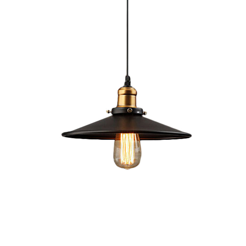 Black 1 Light Pendant Light Fixture Farmhouse Metal Wide Flare Ceiling Suspension Lamp Clearhalo 'Art Deco Pendants' 'Black' 'Cast Iron' 'Ceiling Lights' 'Ceramic' 'Crystal' 'Industrial Pendants' 'Industrial' 'Metal' 'Middle Century Pendants' 'Pendant Lights' 'Pendants' 'Rustic Pendants' 'Tiffany' Lighting' 2024789