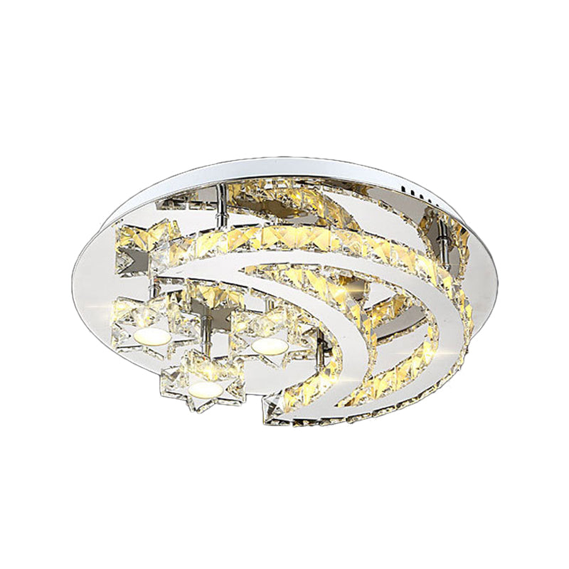 Chrome Moon and Star Flush Light Contemporary Clear Crystal LED Close to Ceiling Lamp Clear 18" Clearhalo 'Ceiling Lights' 'Close To Ceiling Lights' 'Close to ceiling' 'Flush mount' Lighting' 2024813