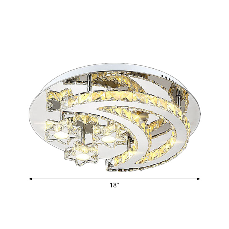 Chrome Moon and Star Flush Light Contemporary Clear Crystal LED Close to Ceiling Lamp Clearhalo 'Ceiling Lights' 'Close To Ceiling Lights' 'Close to ceiling' 'Flush mount' Lighting' 2024816