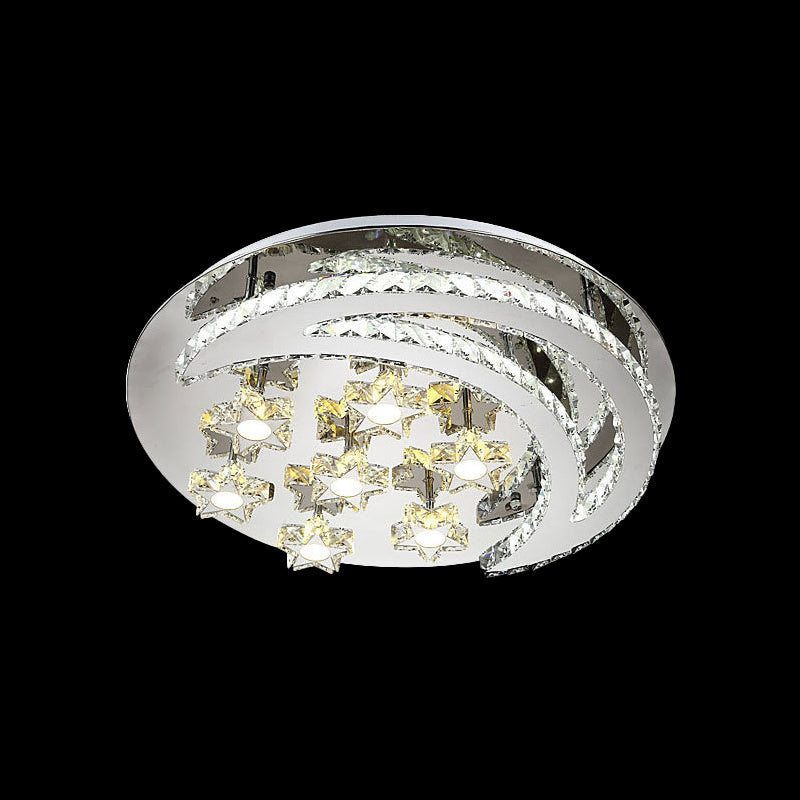 Chrome Moon and Star Flush Light Contemporary Clear Crystal LED Close to Ceiling Lamp Clearhalo 'Ceiling Lights' 'Close To Ceiling Lights' 'Close to ceiling' 'Flush mount' Lighting' 2024823