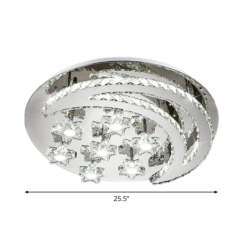 Chrome Moon and Star Flush Light Contemporary Clear Crystal LED Close to Ceiling Lamp Clearhalo 'Ceiling Lights' 'Close To Ceiling Lights' 'Close to ceiling' 'Flush mount' Lighting' 2024824