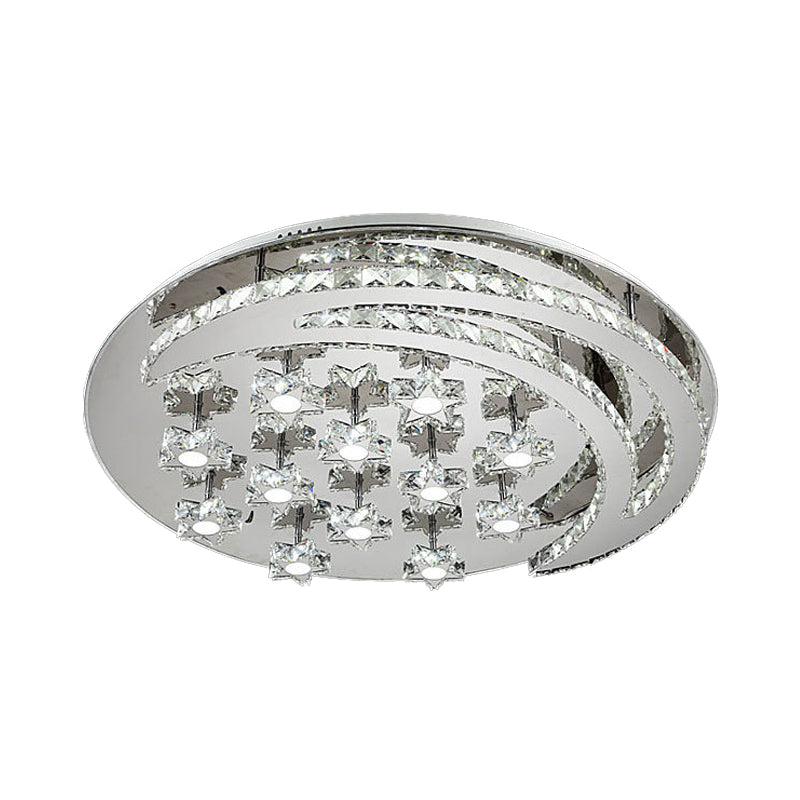 Chrome Moon and Star Flush Light Contemporary Clear Crystal LED Close to Ceiling Lamp Clear 35.5" Clearhalo 'Ceiling Lights' 'Close To Ceiling Lights' 'Close to ceiling' 'Flush mount' Lighting' 2024825