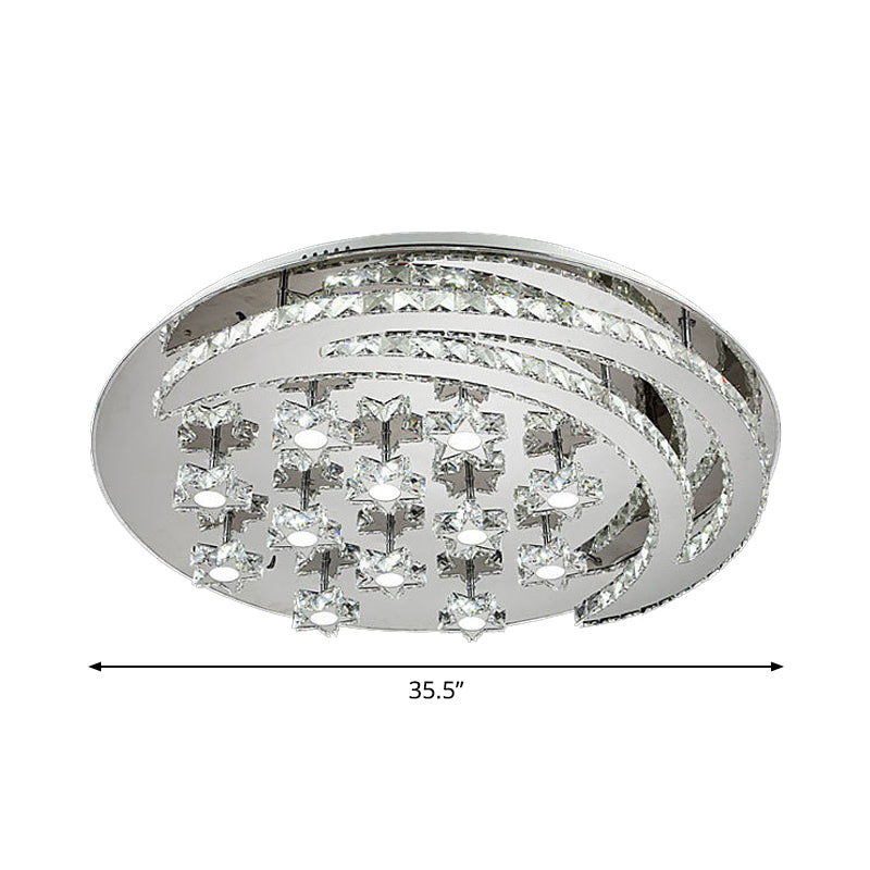 Chrome Moon and Star Flush Light Contemporary Clear Crystal LED Close to Ceiling Lamp Clearhalo 'Ceiling Lights' 'Close To Ceiling Lights' 'Close to ceiling' 'Flush mount' Lighting' 2024827