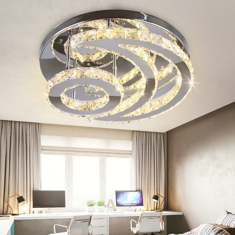 Modernist LED Flush Ceiling Light Chrome Moon Flush Mount Lighting with Clear Crystal Shade Clear Clearhalo 'Ceiling Lights' 'Close To Ceiling Lights' 'Close to ceiling' 'Flush mount' Lighting' 2024834