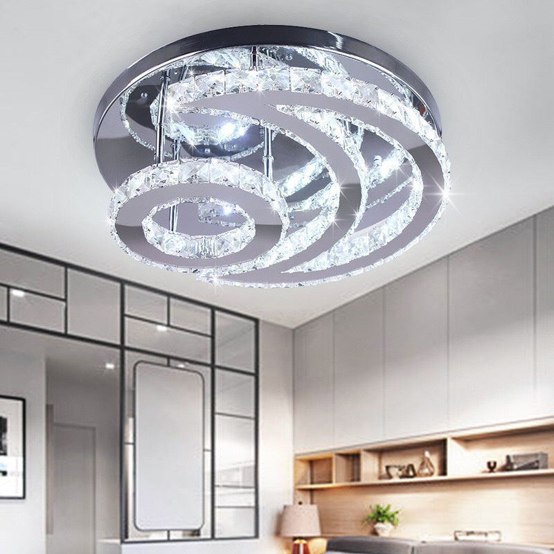 Modernist LED Flush Ceiling Light Chrome Moon Flush Mount Lighting with Clear Crystal Shade Clearhalo 'Ceiling Lights' 'Close To Ceiling Lights' 'Close to ceiling' 'Flush mount' Lighting' 2024835