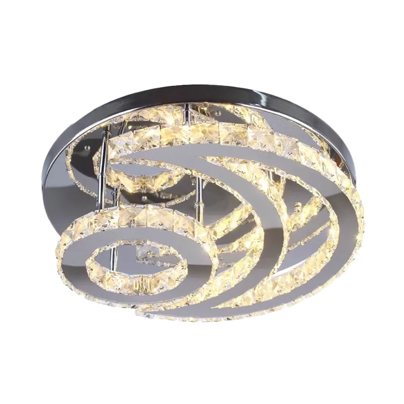 Modernist LED Flush Ceiling Light Chrome Moon Flush Mount Lighting with Clear Crystal Shade Clearhalo 'Ceiling Lights' 'Close To Ceiling Lights' 'Close to ceiling' 'Flush mount' Lighting' 2024838