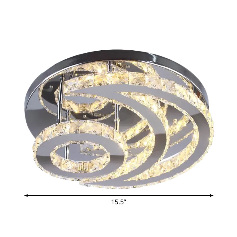 Modernist LED Flush Ceiling Light Chrome Moon Flush Mount Lighting with Clear Crystal Shade Clearhalo 'Ceiling Lights' 'Close To Ceiling Lights' 'Close to ceiling' 'Flush mount' Lighting' 2024839