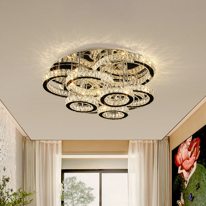 Modernism Tiered Circle Flush Mount Lamp Clear Crystal LED Bedroom Ceiling Mounted Fixture in Chrome Clear Large Clearhalo 'Ceiling Lights' 'Close To Ceiling Lights' 'Close to ceiling' 'Flush mount' Lighting' 2024844