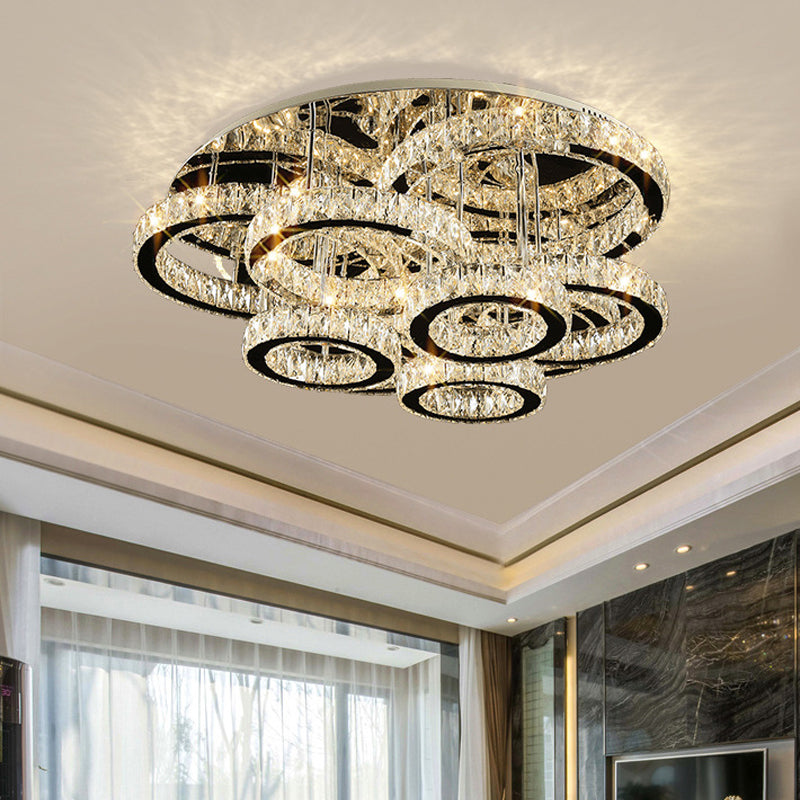 Modernism Tiered Circle Flush Mount Lamp Clear Crystal LED Bedroom Ceiling Mounted Fixture in Chrome Clearhalo 'Ceiling Lights' 'Close To Ceiling Lights' 'Close to ceiling' 'Flush mount' Lighting' 2024845