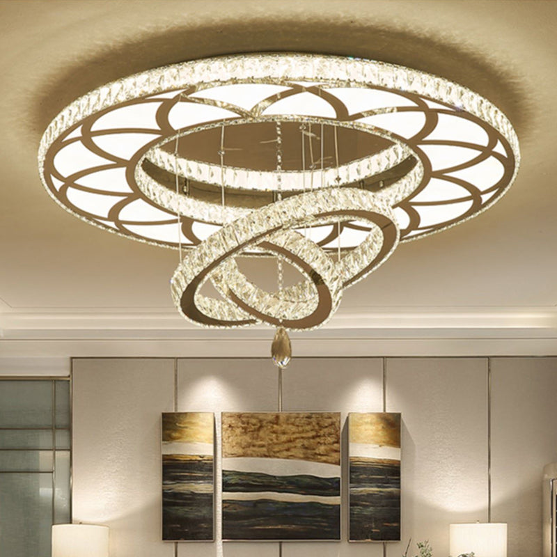 Clear Crystal Rings Flush Mount Light Minimalist LED Close to Ceiling Lamp for Living Room Clear Round Clearhalo 'Ceiling Lights' 'Close To Ceiling Lights' 'Close to ceiling' 'Flush mount' Lighting' 2024859