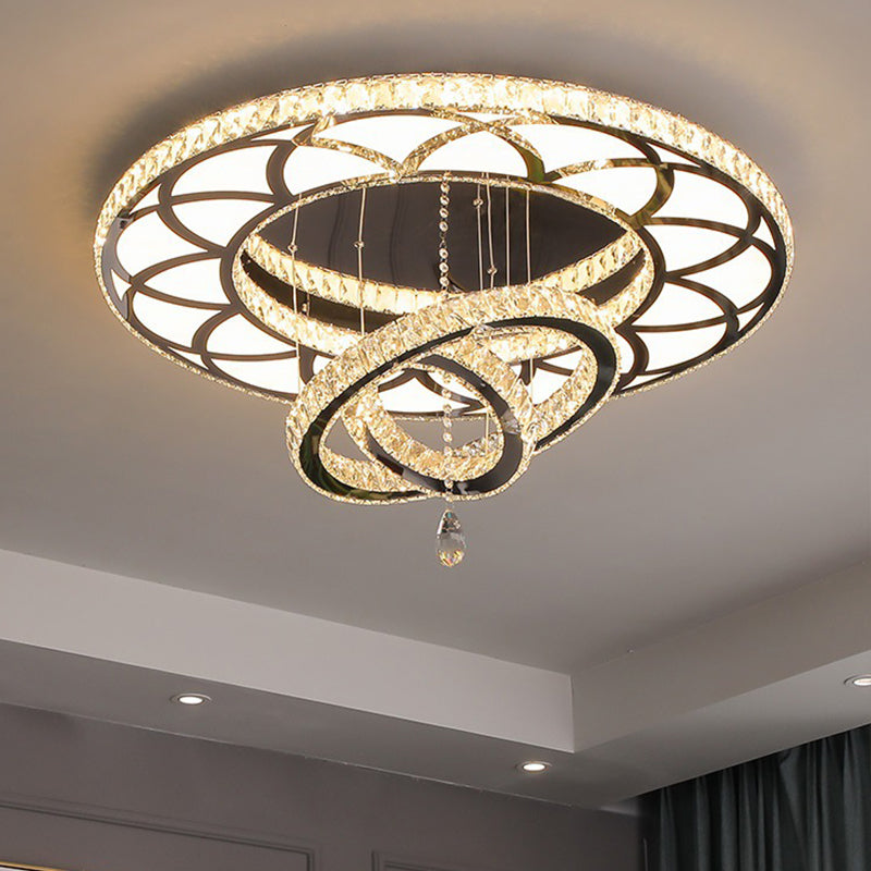 Clear Crystal Rings Flush Mount Light Minimalist LED Close to Ceiling Lamp for Living Room Clearhalo 'Ceiling Lights' 'Close To Ceiling Lights' 'Close to ceiling' 'Flush mount' Lighting' 2024860