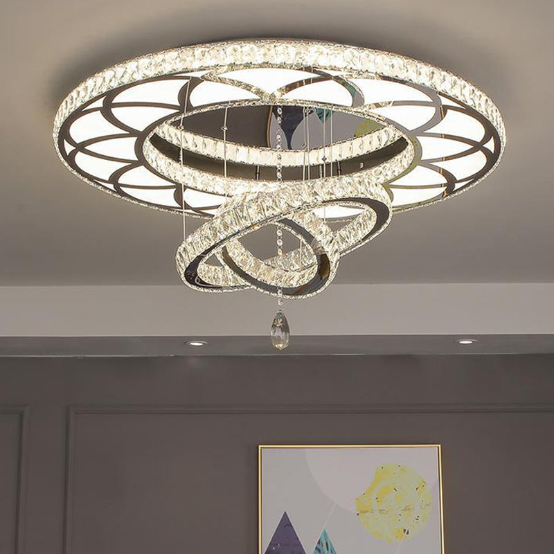 Clear Crystal Rings Flush Mount Light Minimalist LED Close to Ceiling Lamp for Living Room Clearhalo 'Ceiling Lights' 'Close To Ceiling Lights' 'Close to ceiling' 'Flush mount' Lighting' 2024862