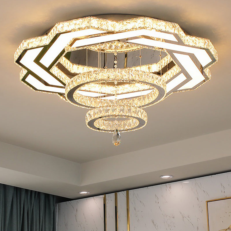 Clear Crystal Rings Flush Mount Light Minimalist LED Close to Ceiling Lamp for Living Room Clear Flower Clearhalo 'Ceiling Lights' 'Close To Ceiling Lights' 'Close to ceiling' 'Flush mount' Lighting' 2024867