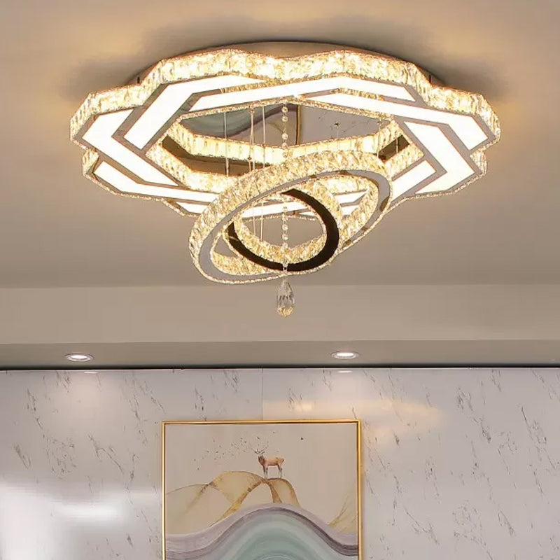 Clear Crystal Rings Flush Mount Light Minimalist LED Close to Ceiling Lamp for Living Room Clearhalo 'Ceiling Lights' 'Close To Ceiling Lights' 'Close to ceiling' 'Flush mount' Lighting' 2024868